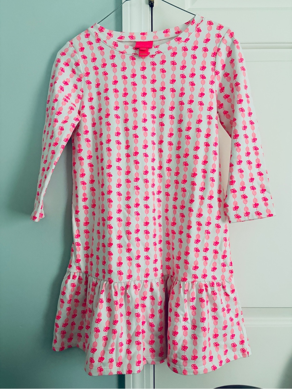 Girls' Lilly Pulitzer White and Hot Pink Pineapple Dress (XL 14-16)